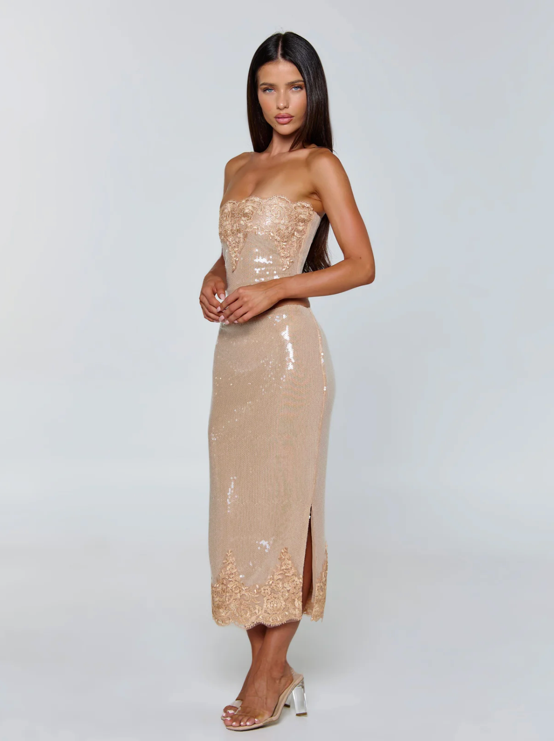 SAELA SET TOP AND MIDI SKIRT BEIGE