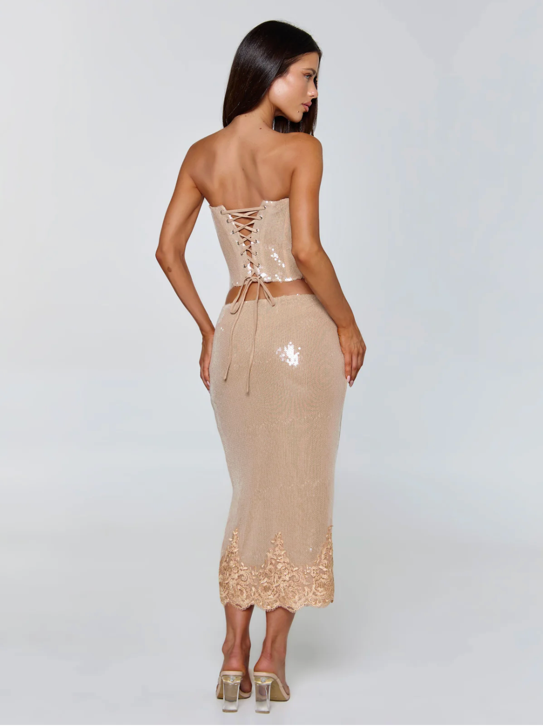 SAELA SET TOP AND MIDI SKIRT BEIGE