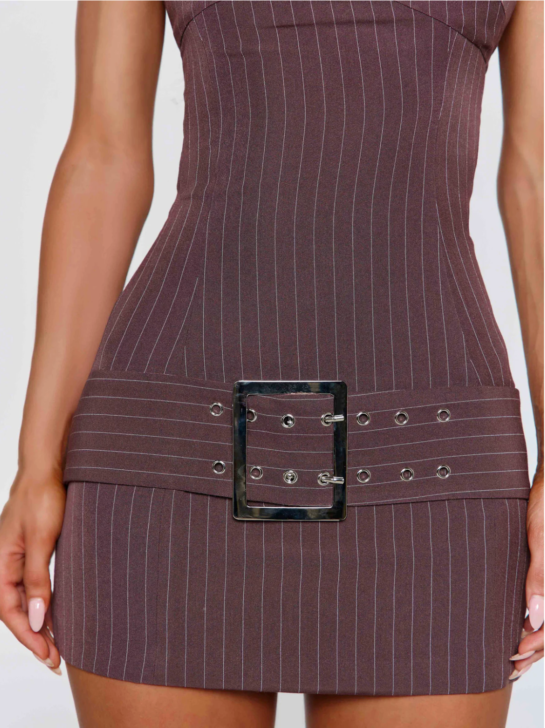 VIVIENNE MINI DRESS BROWN PINSTRIPE