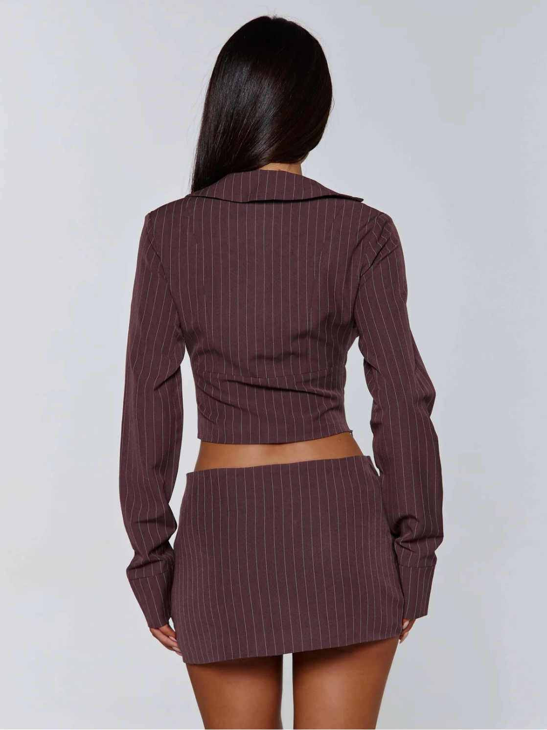 KESSIA SET TOP AND MINI SKIRT BROWN PINSTRIPE