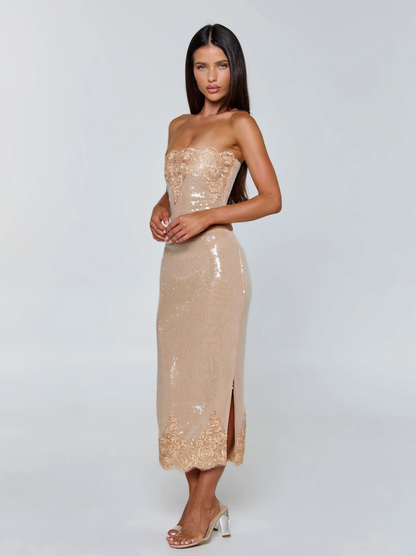 SAELA SET TOP AND MIDI SKIRT BEIGE